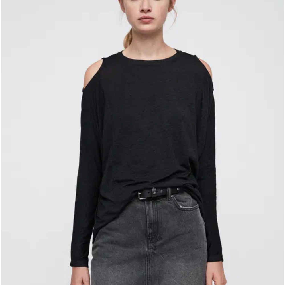 All Saints Washed Black Open Shoulder Long Sleeve Tunic Top Size XSmall
